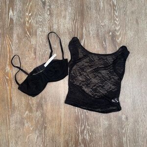 Urban outfitters black backless lace sheer top bundled with bralette size S/ 34C